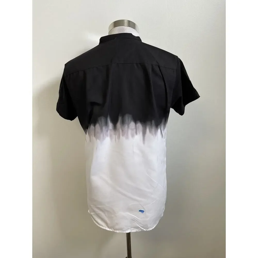 Sik Silk Shirt Mens Small Button Up Color Block Black Contrast Cotton N76